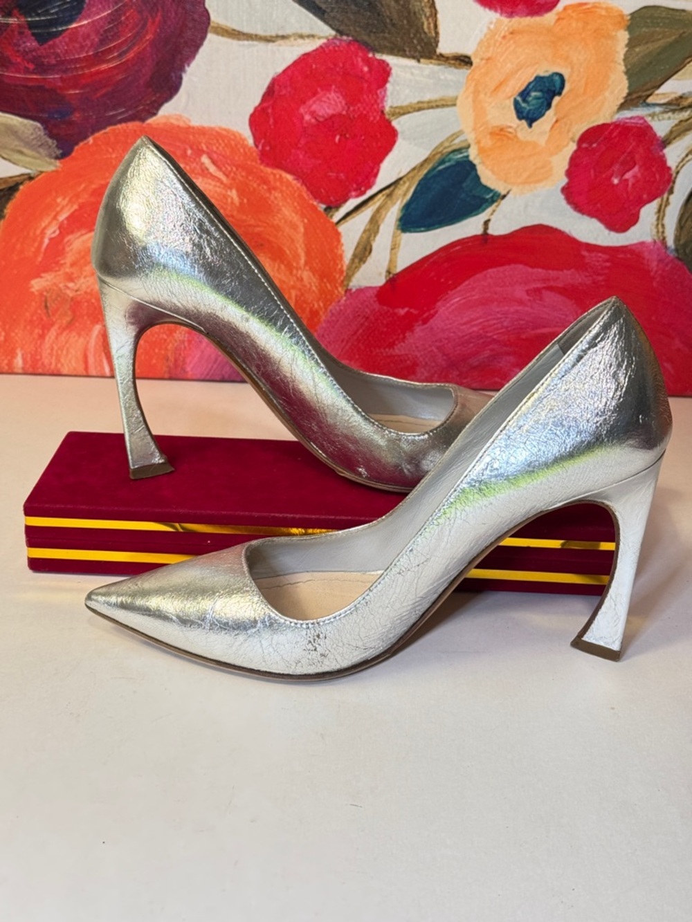 Dior Metallic Silver Pointed-Toe Stiletto Pumps - Picture 10 of 12